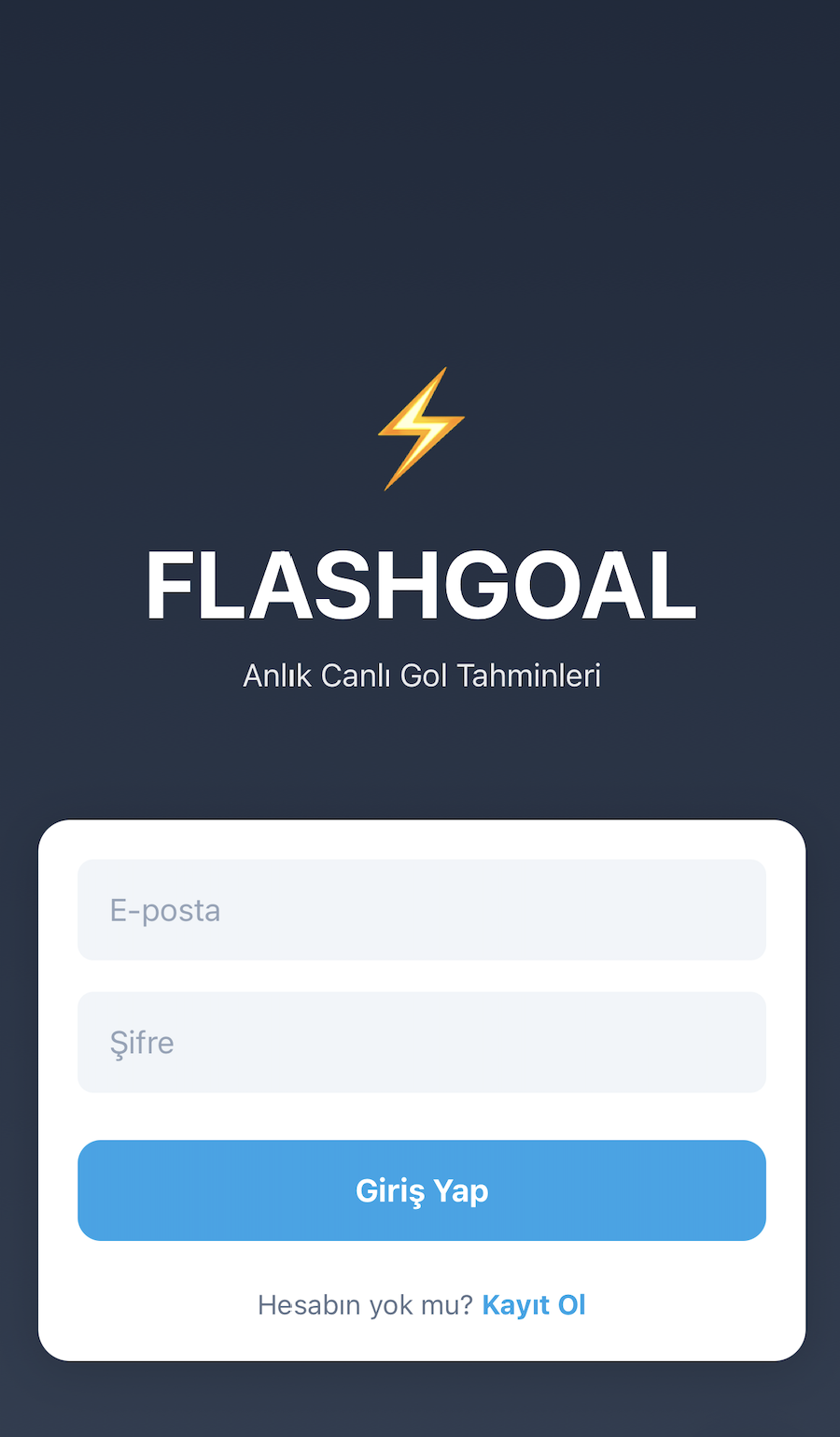 FlashGoal App Login Screen